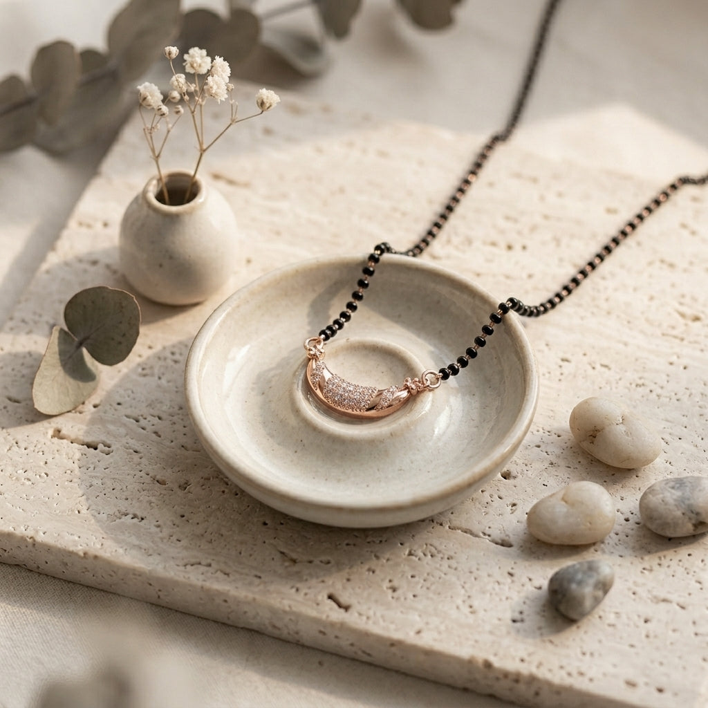 Rose Gold Plated Cubic Zirconia Mangalsutra - Anti Tarnish