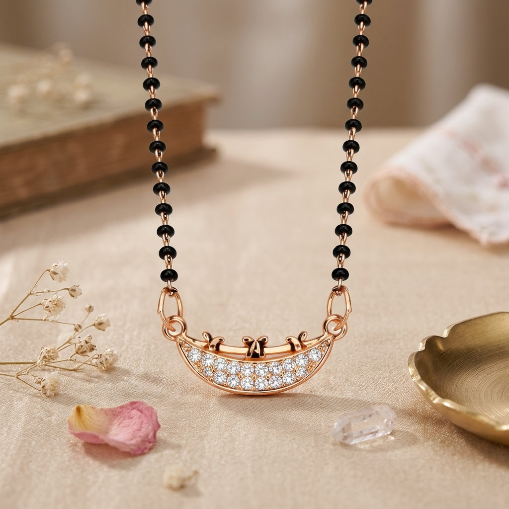 Rose Gold Plated Curved Pendant Mangalsutra - Anti tarnish
