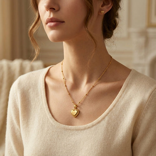 Beaded Heart Pendant Necklace - Anti Tarnish