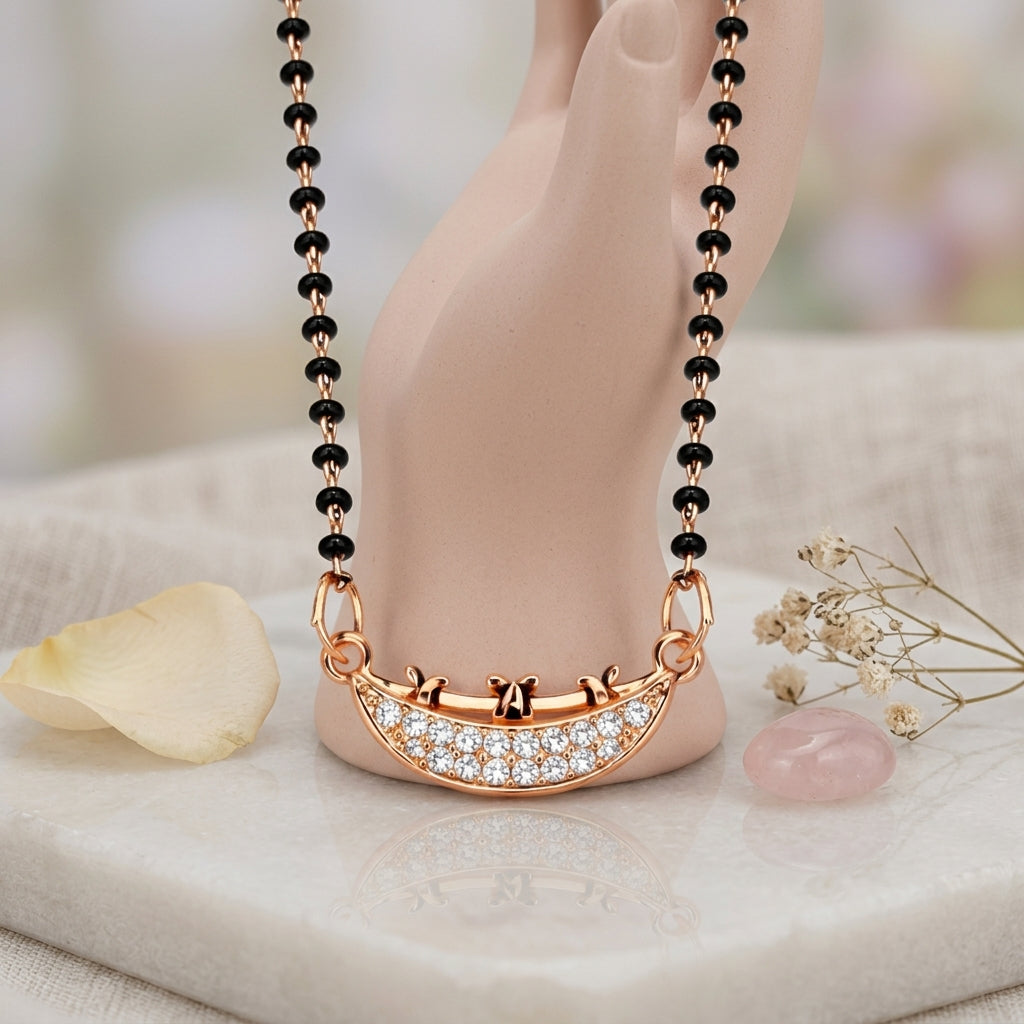 Rose Gold Plated Curved Pendant Mangalsutra - Anti tarnish