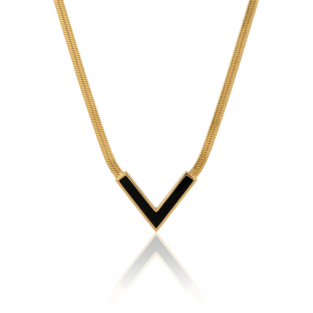 Black V Shape Necklace - Anti Tarnish