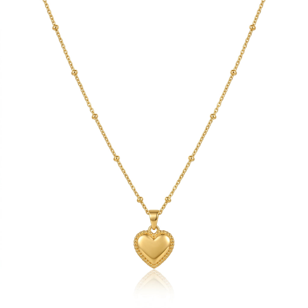 Beaded Heart Pendant Necklace - Anti Tarnish